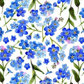 Small - Nostalgic Springflowers Vintage Garden: forget me not,  Antique Blue Flowers Fabric, myosotis home decor, 