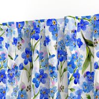 Large- Nostalgic Springflowers Vintage Garden: forget me not,  Antique Blue Flowers Fabric, myosotis home decor, 