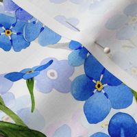 Large- Nostalgic Springflowers Vintage Garden: forget me not,  Antique Blue Flowers Fabric, myosotis home decor, 