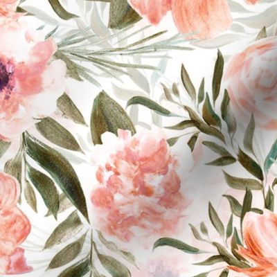 18" Mediterranean  Oleander  Hand drawn flowers for nursery double layer - pantone peach fuzz