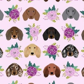 Dachshund Floral Dog Head fabric - dog head fabric, doxie fabric, dachshund fabric, dogs, floral, - lavender