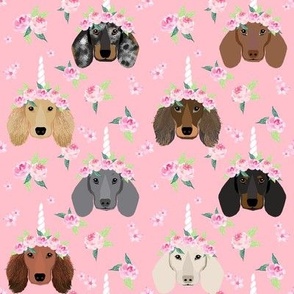 doxie unicorn crown fabric - unicorn dog, dachshund unicorn fabric, dog unicorn fabric dog floral crown - pink
