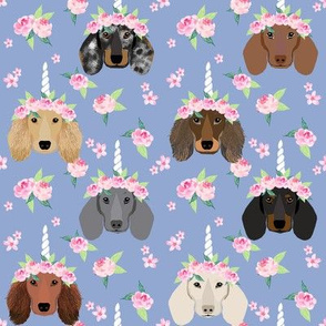 doxie unicorn crown fabric - unicorn dog, dachshund unicorn fabric, dog unicorn fabric dog floral crown - periwinkle