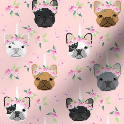 frenchie unicorn crown fabric - french bulldog unicorn, frenchie unicorn dog, frenchicorn dog, floral crown - light pink