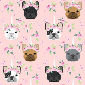 frenchie unicorn crown fabric - french bulldog unicorn, frenchie unicorn dog, frenchicorn dog, floral crown - light pink