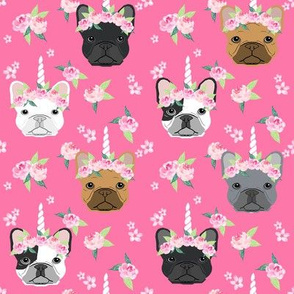 frenchie unicorn crown fabric - french bulldog unicorn, frenchie unicorn dog, frenchicorn dog, floral crown - pink