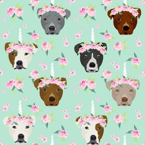 pitbull unicorn crown fabric - dog unicorn fabric, floral crown fabric, flower crown fabric - mint