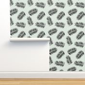 Palm leave summer jungle sweet surf theme tropical garden print pink monochrome black and white 