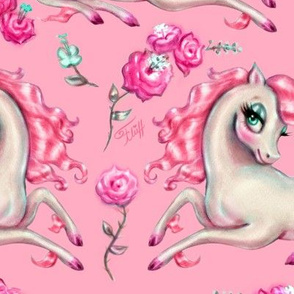 Large-Unicorns and Roses on Pink