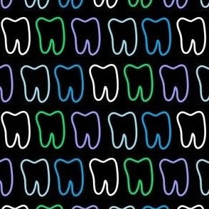 Colorful Neon Tooth on black  Blue Purple Green  Dental rdh med small  