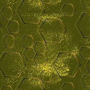 hexagon on olive green with yellow sprinkles