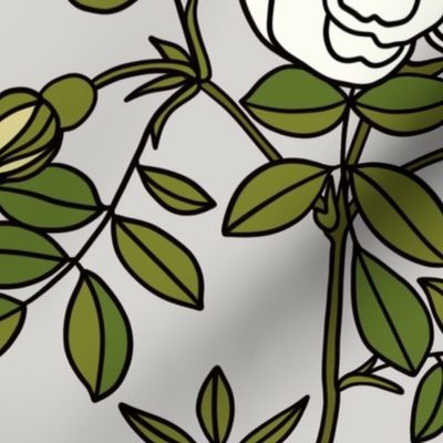 Climbing roses on grey