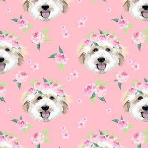 golden doodle flower crown fabric - dog flower crown, dog floral crown, dog florals, watercolor dog florals - pink