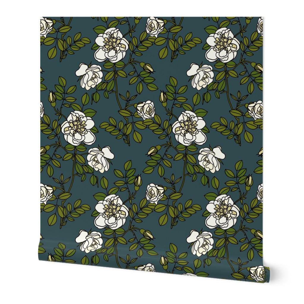 Climbing roses on navy blue - small
