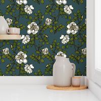 Climbing roses on navy blue - small