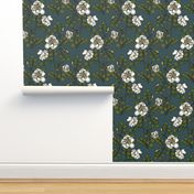 Climbing roses on navy blue - small