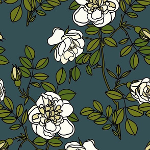 Climbing roses on navy blue - small