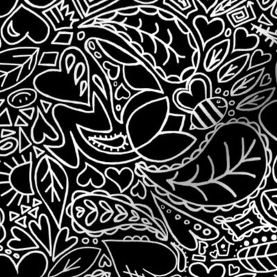 Summer Paisley Doodle  -Black w/ white lines  