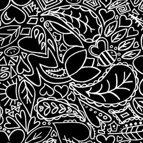 Summer Paisley Doodle  -Black w/ white lines  