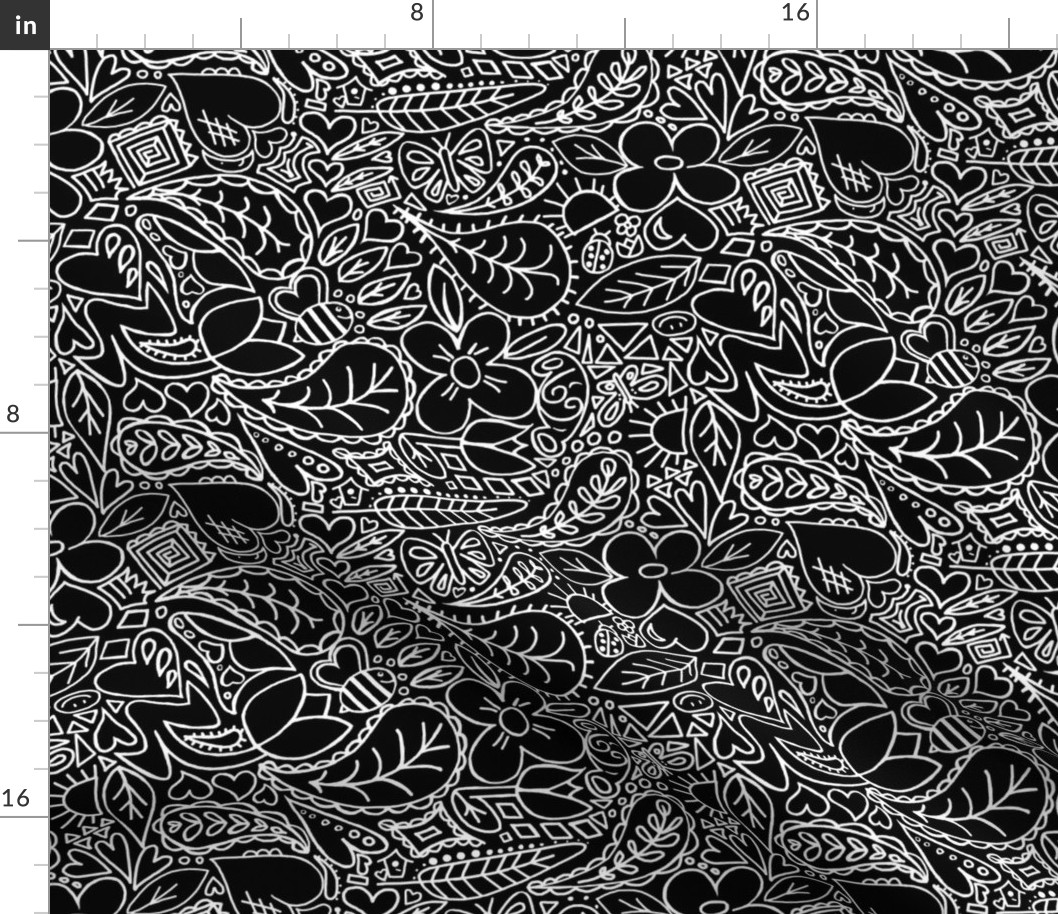 Summer Paisley Doodle  -Black w/ white lines  