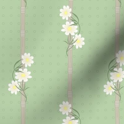 July Floral Stripe: Mossy Green & Honey Blonde C0reopsis Flowers