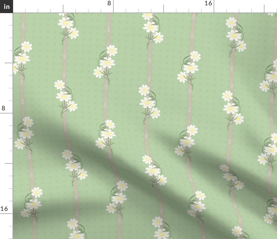 July Floral Stripe: Mossy Green & Honey Blonde C0reopsis Flowers