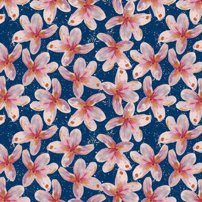 pink frangipani on navy 2 by rysunki_malunki