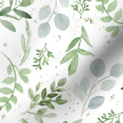 Soft Eucalyptus Watercolor Smaller Leaves Pattern