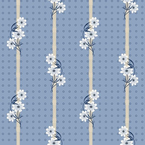 July Floral Stripe: Navy & Chambray C0reopsis