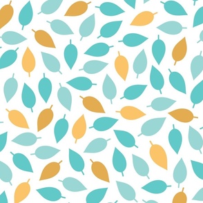 Turquoise Blue and Harvest Gold Leaves // 300 DPI