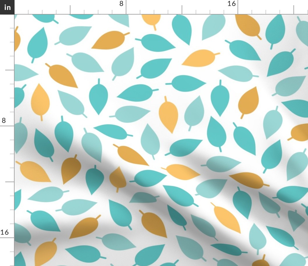 Turquoise Blue and Harvest Gold Leaves // 300 DPI