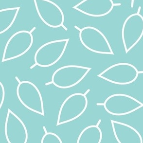 Light Turquoise and White Outlined Leaves // Large Scale - 300 DPI
