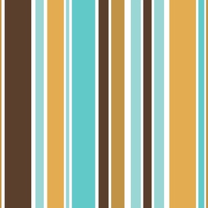 Bold Vertical Stripes in Turquoise, Amber, Brown and White // JUMBO Scale - 179 DPI