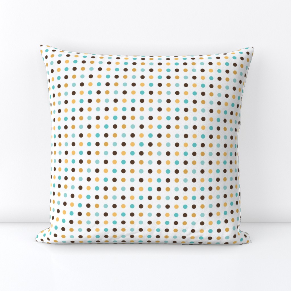 Polka Dots in Turquoise, Golden Yellow, Amber, Brown // Medium Small Scale - 1800 DPI