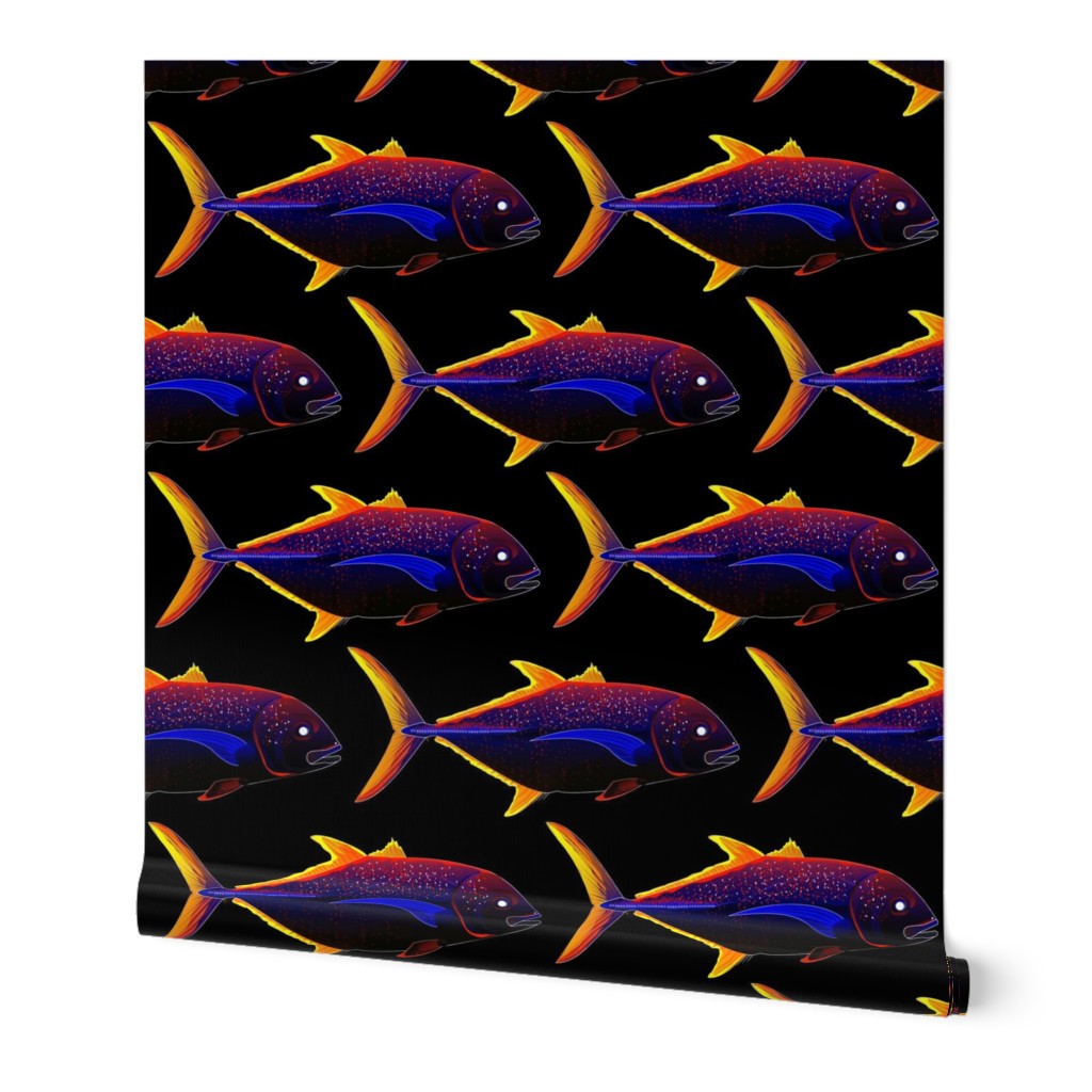 Bluefin Trevally flame and blue on black