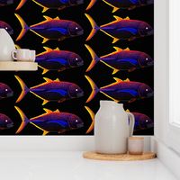 Bluefin Trevally flame and blue on black