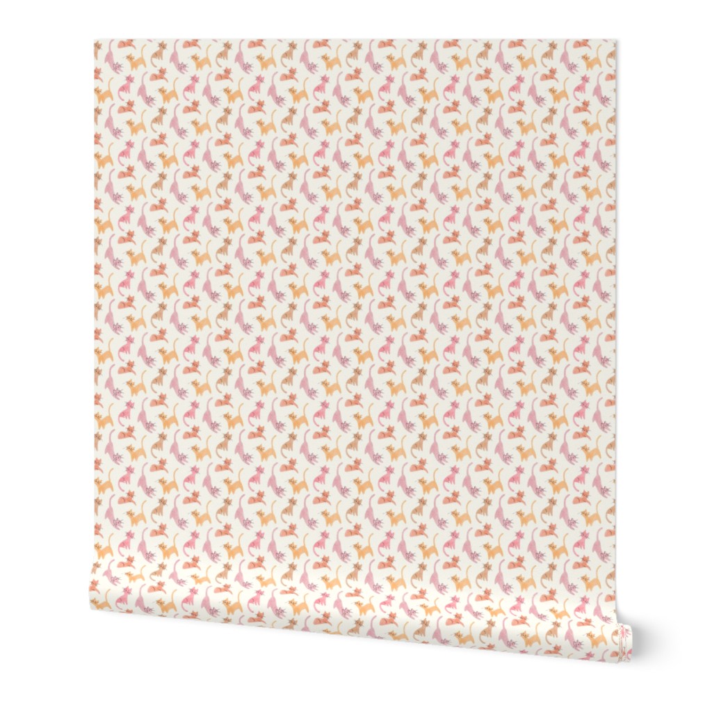 Minimal Colorful Cats Fabric