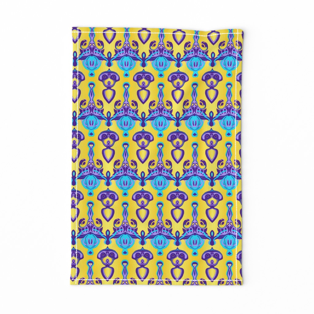 HP6 -  Large  - Hovering Alien Puppies in Purple - Aqua - Gradient Yellow