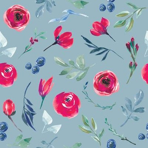 Red and Blue Watercolor Florals // Nepal Blue