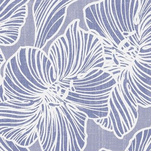 large hibiscus in light navy on linen