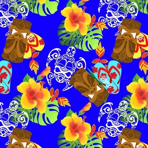 tiki and turtle tatoo print BLUE 