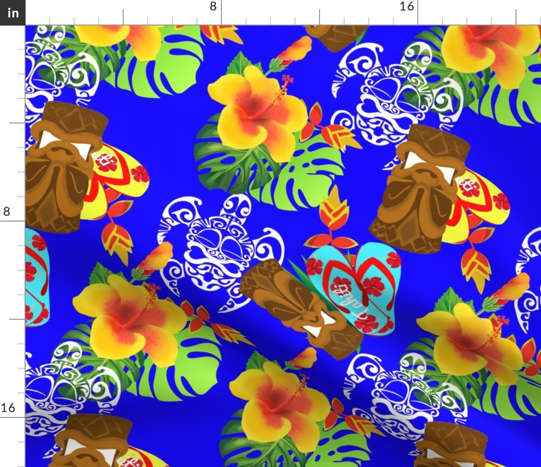 tiki and turtle tatoo print BLUE 