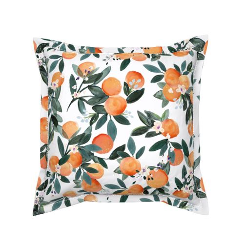 Citrus Fruit Throw Pillow Watercolor Oranges  Bohemian 18x18 Square Throw Pillow by Spoonflower Dearclementine/_white by crystal/_walen