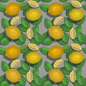 Lemons on Grey Woven//Retro Fruit Obsession//Kim Marshall