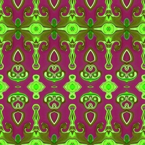 HP5 - Hovering Alien Puppies in Olive and Lime Green on Maroon