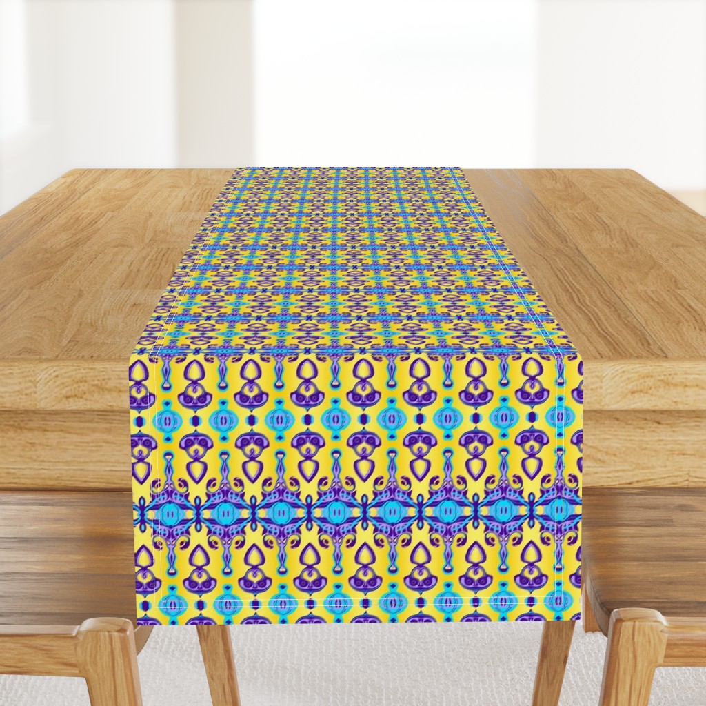 HP6 - Hovering  Alien Puppies in Purple , Lavender and Aqua on Gradient Yellow