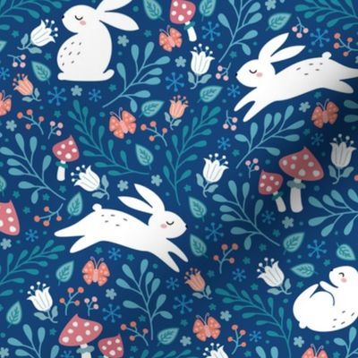 bunnies in the garden blue