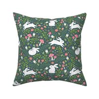 bunnies in the garden teal green