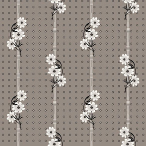 July Floral Stripe: Warm Gray & Black C0reopsis Flowers