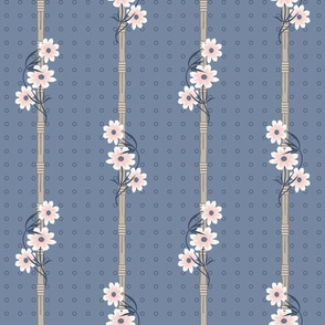 July Floral Stripe: Dusty Blue & Rose Gold C0reopsis Flowers